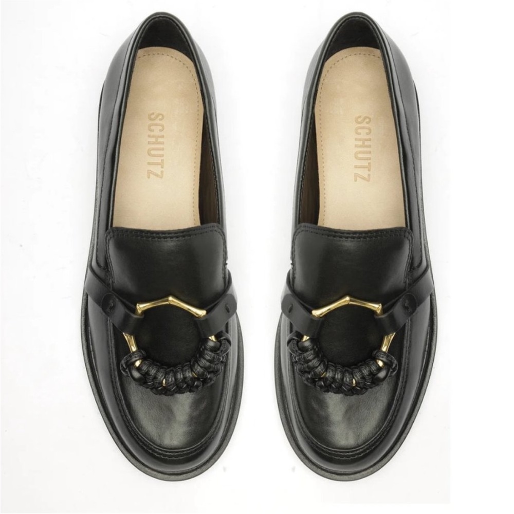 Schutz Rhino Black Leather Loafer Flat Sz 8.5